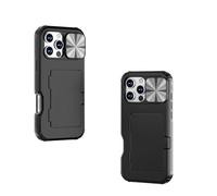Designed for iPhone 16 Pro Max Case with Card Holder (2 Cards) & Slide Camera Cover & Kickstand & Hidden Mirror, Three Layer Shockproof Heavy Duty Protection All-Round Armor Protective Case Black