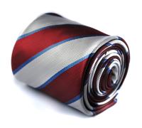 Designer Cravatta da Uomo Granata Rosso & Argento Righe Classico Scuola Da