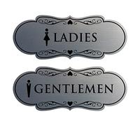 Designer Ladies and Gentlemen Figurines Toilette Signs, Set di 2 (Argento Spazzolato), Medium