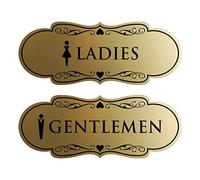 Designer Ladies and Gentlemen Figurines Toilette Signs, set di 2 (oro spazzolato) - Piccolo