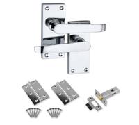 Designer Levers - Confezione di maniglie a leva diritta vittoriana - Include chiavistello tubolare da 64 mm e coppia di cerniere per porta da 75 mm - Uso interno - Cromo lucido