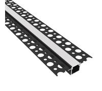 DesignLight- Profilo LED in Alluminio per Cartongesso a Scomparsa Lunghezza 2 Metri con Cover Luce Continua e Tappi - Ideale per Strisce Led Max 12mm - per Interni (Flat Nero + 2 tappi finali)