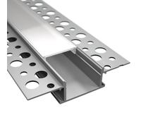 DesignLight- Profilo LED in Alluminio per Cartongesso a Scomparsa Lunghezza 2 Metri con Cover Luce Continua e Tappi - Ideale per Strisce Led Max 12mm - per Interni (Profilo Flat + 2 tappi finali)