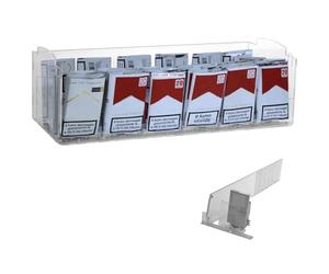 DesignPlex Espositore in plexiglass Trasparente da banco Porta trinciato Dotato di n° 6 spingipacchetto, Misure: 50x20x H13.5 cm