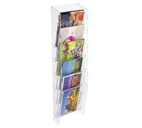 DesignPlex Espositore Porta Cartoline da Parete in plexiglass Trasparente a 6 Tasche - Misure: 13 x 9 x H56 cm