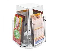 DesignPlex Espositore schedine da banco girevole in plexiglass trasparente a 8 tasche - Misure: 26 x 26x H29 cm