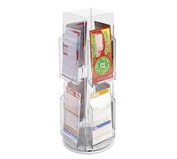 DesignPlex Espositore schedine da banco girevole in plexiglass trasparente a 8 tasche - Misure: 26 x 26x H54 cm