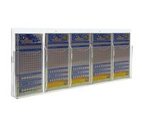 DesignPlex Espositore schedine da parete in plexiglass trasparente a 5 tasche - Misure: 57 x 3 x H23 cm