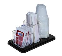 DesignPlex Porta bustine zucchero, palette e bicchieri in plexiglass nero e trasparente a 3 postazioni - Misure: 18 x 8.5 x H7 cm