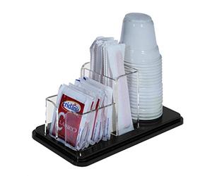 DesignPlex Porta bustine zucchero, palette e bicchieri in plexiglass nero e trasparente a 3 postazioni - Misure: 18 x 8.5 x H7 cm