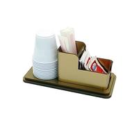 DesignPlex Porta bustine zucchero, palette e bicchieri in plexiglass oro a 3 postazioni. Misure: 18 x 8.5 x H7 cm