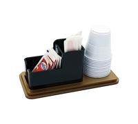 DesignPlex Porta bustine zucchero, palette e bicchieri in plexiglass oro e nero a 3 postazioni. Misure: 18 x 8.5 x H7 cm