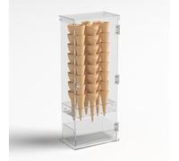 DesignPlex Porta coni gelato in plexiglass trasparente a 6 fori con vaschetta porta cucchiaini e con sportello - Misure: 22 x 13 x H61 cm