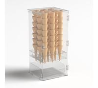 DesignPlex Porta coni gelato in plexiglass trasparente a 9 fori con vaschetta porta cucchiaini e con sportello - Misure: 24 x 23 x H55 cm