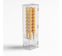 DesignPlex Porta coni gelato in plexiglass trasparente con vaschetta porta cucchiaini e con sportello - Misure: 16 x 13 x H61 cm