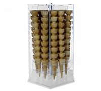 DesignPlex Portaconi girevole in plex trasp di forma esagonale a 18 file - Fori ø 35 mm - Misure: ø 37 x H60 cm