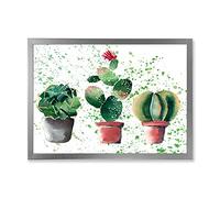 DesignQ Arte da parete tradizionale con cornice a tre cactus in vaso di argilla