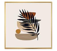 DesignQ Stampa artistica da parete con cornice moderna con sagome e forme di foglie tropicali IV