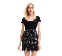 Desigual Abito Corto Nero San Francisco con Gonna a Balze 24SWVK23, Nero, XL