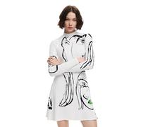 Desigual Abito da Donna a Maniche Lunghe NAN, Bianco, XS