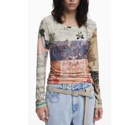 Desigual Beige Viscose Women T-Shirt - XL