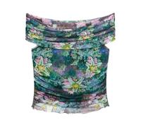 Desigual, ,Blouses & Shirts ,Donna ,Blu ,L Top a Maniche Corte con Scollo a Barca Floreale