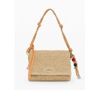 Desigual - Borsa media in rafia beige con ciondoli-Neutro One Size