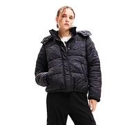 Desigual Calgary Woman Woven Padded Short Overcoat, Nero, M Donna