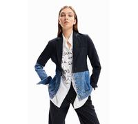 Desigual Chicago 23WWEWB5 - Giacca in Denim Ibrido gessato, Blu, 70