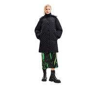 Desigual Denmark Woman Woven Padded Long Overcoat, Nero, S Donna