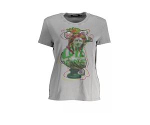 Desigual - Elegante Magliette Grigia Stampata in Cotone - - Tops - Donna - Grigio - M