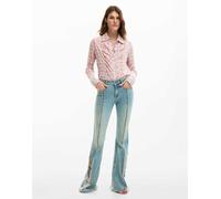 Desigual Jeans - Pantaloni blu con impunture floreali 34