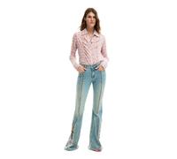 Desigual Jeans - Pantaloni blu con impunture floreali 44