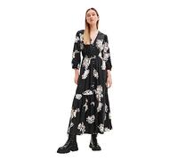 Desigual Kendall 23WWVW06 - Maxi Abito Monocromatico a Maniche Lunghe, Motivo Floreale, Stile Bohémien, Nero, M