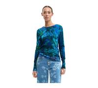 Desigual - Maglia Floreale con Maniche Lunghe e Scollo Rotondo - - Knitwear - Donna - Blu - L