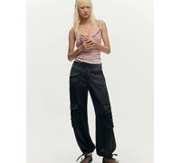 Desigual - Pantaloni cargo neri in raso-Nero XS