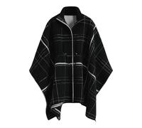 Desigual - Poncho a Quadri con Zip - - Jackets - Donna - Nero - ONE SIZE