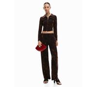 Desigual - T-shirt marrone floccata con zip L