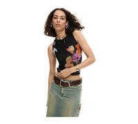 Desigual, ,Tops ,Donna ,Nero ,XL Top Girocollo Senza Maniche con Motivo Floreale