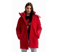 Desigual Tulip Imbottito Woman Woven Padded Long Overcoat, Colore: Rosso, M Donna