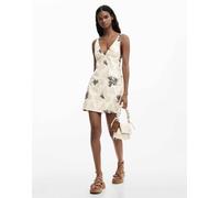 Desigual - Vestito bianco con spalline ricamate e rami-Neutro L
