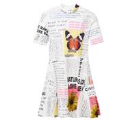 Desigual Woman Dress "newspaper" Short Sleeve Bianco Donna