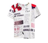 Desigual Woman Knit Tshirt "newspaper" Bianco Donna