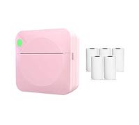 Desikixudy Mini Stampante per etichette termiche portatile Studente Domanda sbagliata Stampante per codici a barre di foto Stampante per etichette con carta termica rosa