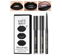 Desing Wish 3 Pezzi Nero Rossetto Lunga Durata Opaco Kit Matte Matita Labbra Rossetti Set Lucidalabbra Matite Labbra Liquido Rossetto Lipgloss Lipstick Trucco Regalo per Ragazza Donna Trucchi