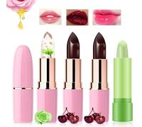 Desing Wish 4 Pezzi Ciliegia Rossetto Fiore Aloe Cambia Colore Magico PH Lunga Durata Set Lucidalabbra Rossetti Kit Labbra Opaco Rosso Lipgloss Rossetto Volumizzante Lipstick Matte Trucco Regalo