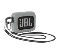 Desing Wish Custodia Silicone Altoparlante Protettiva Compatibile con Altoparlante Bluetooth Portatile JBL GO3 Custodia Antigraffio con Moschettone Rotondo Cordino Silicone Cinturino Polso (Grigio)