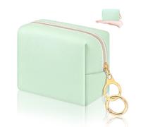 Desing Wish Piccola borsa per il trucco da 13 cm x 13 cm per borsa in materiale floccato mini borsa da viaggio con due tasche interne borse cosmetiche carine portatili per le donne, Pelle PU, verde