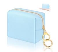 Desing Wish Piccola borsa per il trucco da 13 cm x 13 cm per borsa in materiale floccato mini borsa da viaggio con due tasche interne borse cosmetiche carine portatili per le donne, Pelle PU, blu
