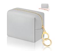 Desing Wish Piccola borsa per il trucco da 13 cm x 13 cm per borsa in materiale floccato mini borsa da viaggio con due tasche interne borse cosmetiche carine portatili per le donne, Pelle PU, Grigio